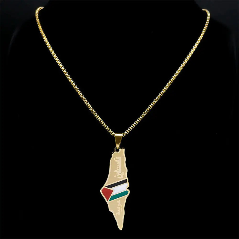 Palestine Map Pendant Necklaces For Men Women Stainless Steel Gold Color Palestinians Ethnic