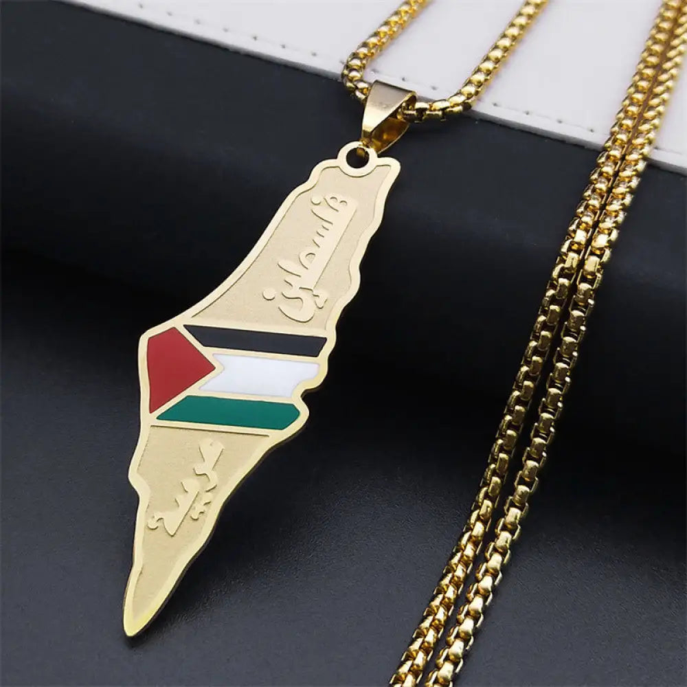 Palestine Map Pendant Necklaces For Men Women Stainless Steel Gold Color Palestinians Ethnic