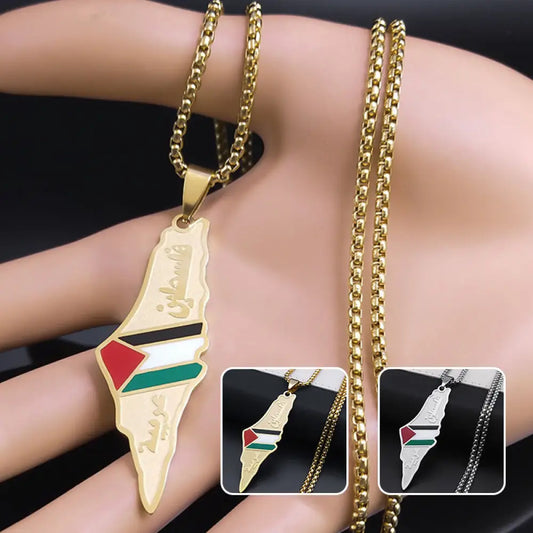 Palestine Map Pendant Necklaces For Men Women Stainless Steel Gold Color Palestinians Ethnic